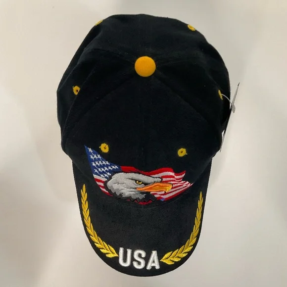 USA Men’s Embroidered American Flag Eagle Black Adjustable Closure Baseball Cap - Picture 3 of 14